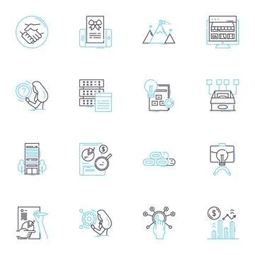 Internet posts linear icons set. Social, Blog, Article, Discussion, Thread Stock Illustration