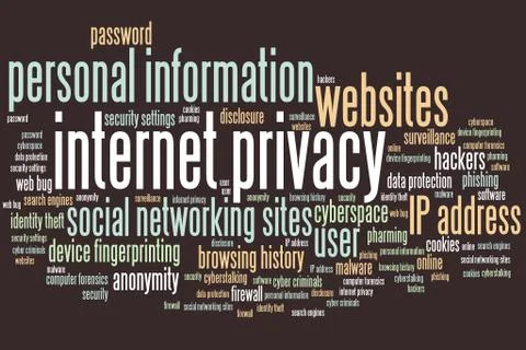 Internet privacy issues and concepts word cloud illustration. Word collage co イラスト素材