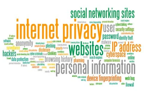 Internet privacy issues and concepts word cloud illustration. Word collage co イラスト素材