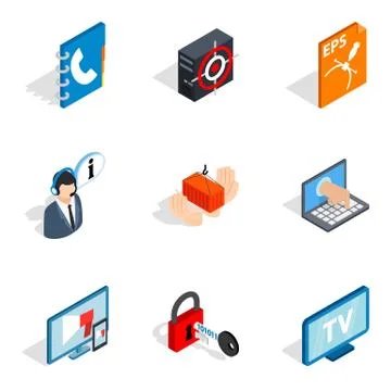 Internet project icons set, isometric style Stock Illustration