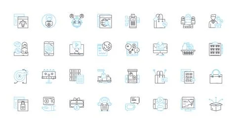 Internet promotion linear icons set. SEO, PPC, Social Media, Content, Analytics Ilustración de archivo