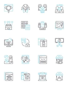 Internet promotion linear icons set. SEO, PPC, Social Media, Content, Analytics Stock Illustration