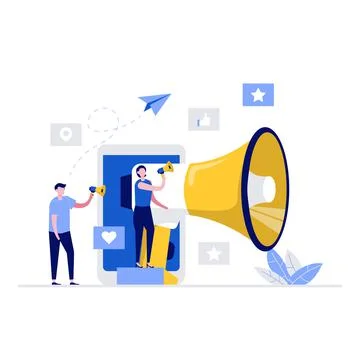 Internet promotion vector illustration concept with characters and a big mega Stock Illustration