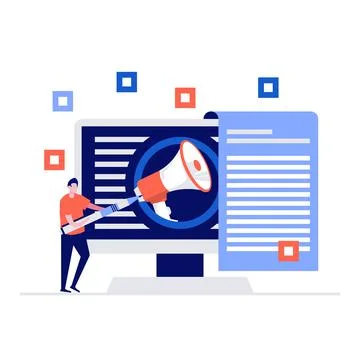 Internet promotion vector illustration concept with characters and a big mega Stock Illustration