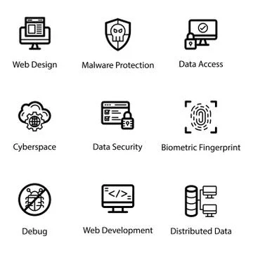 Internet Protection Line Icons Pack Illustrazione stock