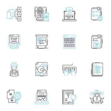 Internet Protection linear icons set. Firewall, Antivirus, Malware, Encryption Stock Illustration