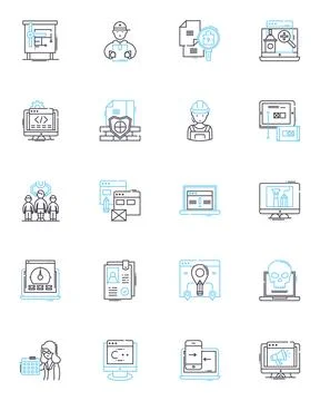 Internet Protection linear icons set. Firewall, Antivirus, Malware, Encryption Stock Illustration
