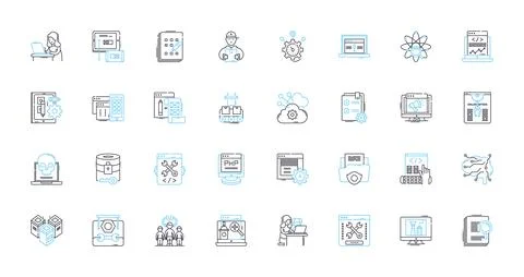 Internet Protection linear icons set. Firewall, Antivirus, Malware, Encryption Stock Illustration