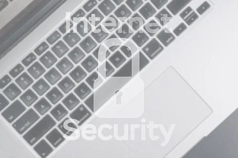 Internet protection. Security computer Data symbol on blured keyboard backgro Stock Photos