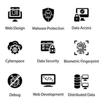 Internet Protection Solid Icons Pack Illustrazione stock