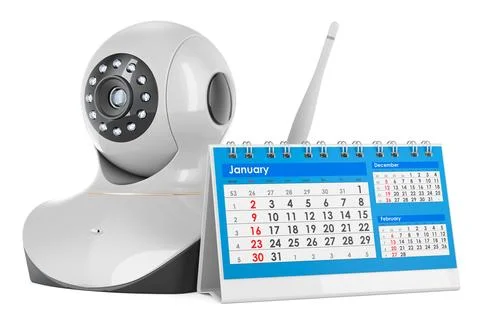 Internet Protocol camera with desk calendar, 3D rendering Stock Illustration