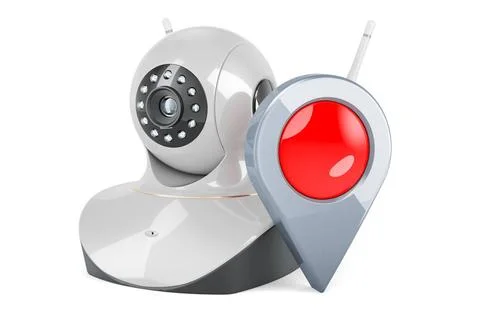 Internet Protocol camera with map pointer. 3D rendering Internet Protocol ... Stock Photos