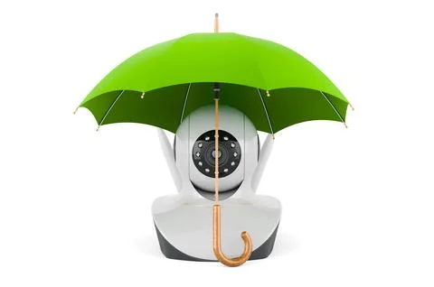 Internet Protocol camera under umbrella, 3D rendering Stock Illustration