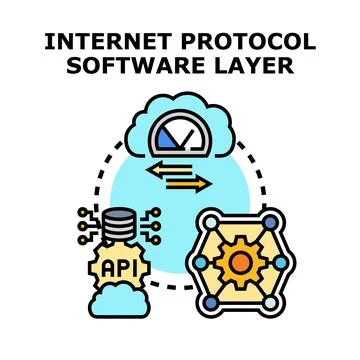 Internet protocol software layer connecting data technology system Stock Illustration