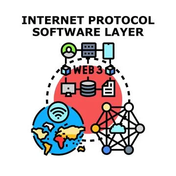 Internet protocol software layer decentralizing global network Illustrazione stock