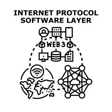 Internet protocol software layer decentralizing global network Stock-Illustration