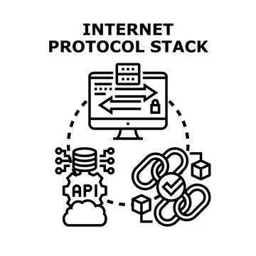 Internet protocol stack architecture transmitting information Stock Illustration
