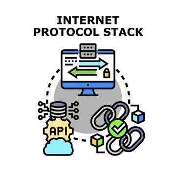 Internet protocol stack architecture transmitting information Stock Illustration