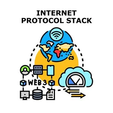 Internet protocol stack connecting global web 3.0 network infrastructure Stock Illustration