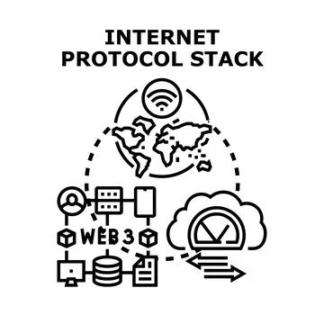 Internet protocol stack connecting global web 3.0 network infrastructure Stock Illustration