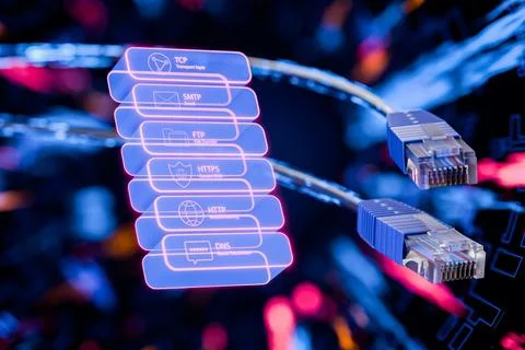 Internet protocol suite. Internet protocols. Internet connectivity. Server Stock Illustration