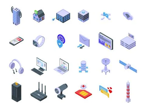 Internet provider icons set isometric vector. Host service Stock Illustration