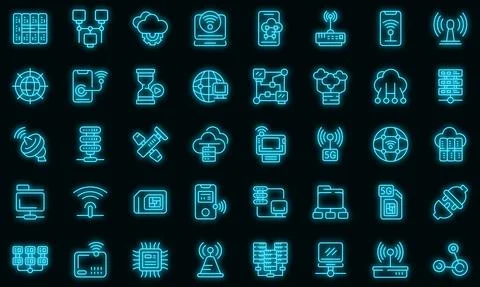 Internet provider icons set vector neon Illustrazione stock