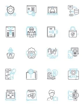 Internet realm linear icons set. Connectivity, Information, Worldwide Stock Illustration