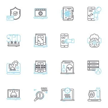Internet realm linear icons set. Connectivity, Information, Worldwide Stock Illustration