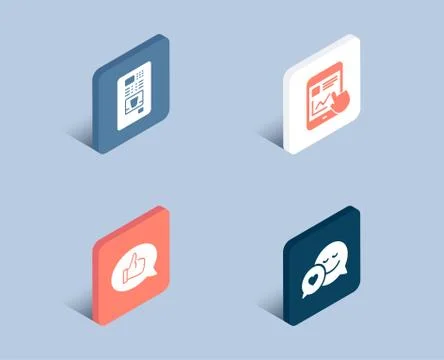 Internet report, Feedback and Coffee vending icons. Dating sign. Stock Illustration