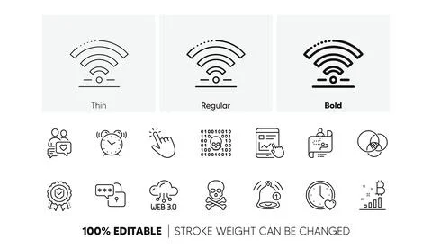 Internet report, Journey path and Reminder line icons. For web app, printing Stock Illustration