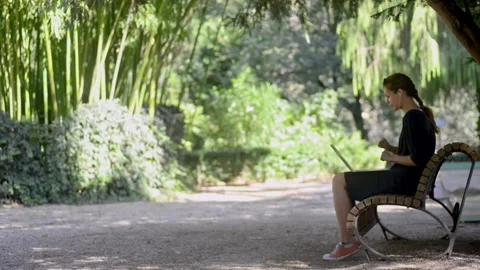 Internet resources of work and studying woman with laptop Stock Footage 157237055