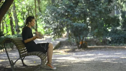 Internet resources of work and studying lady at conference Stock Footage 157942018