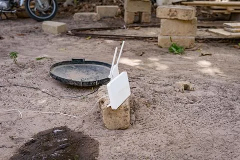 Internet router and modem seen in african garden outdoors, concept of Stock-Fotos