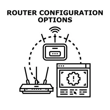 Internet router configuration options with warning icon Illustrazione stock