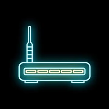 Internet router modem icon neon glowing light Stock Illustration