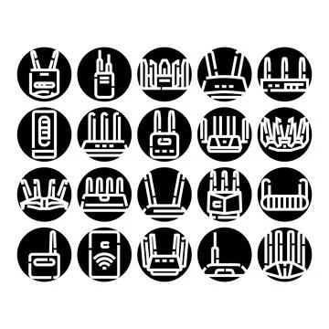 Internet router modem wireless connection technology icons Stock Illustration