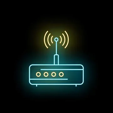 Internet router transmitting wireless wifi signal neon glowing 스톡 일러스트