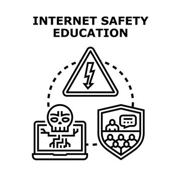 Internet safety education avoiding cyber treats and hazards Stock Illustration