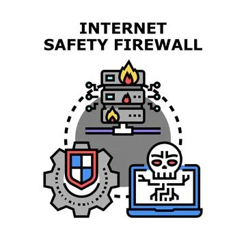 Internet safety firewall protecting computer network from cyber threats 库存插图