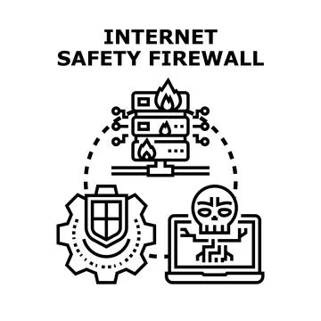Internet safety firewall protecting computer network from cyber threats Ilustración de archivo