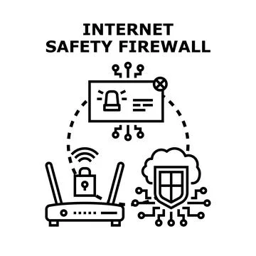 Internet safety firewall protecting computer network data Stock Illustration