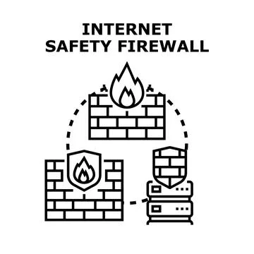 Internet safety firewall protecting global network security concept Stock Illustration