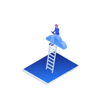 Internet search in cloud storage isometric concept. Connecting to online data Stock Illustration