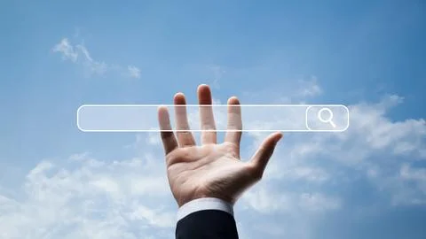 Internet search data browsing data with search bar, man holding search bar .. Stock Photos
