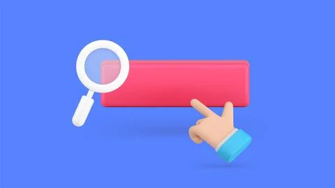 Internet search engine optimization information finding field bar click 3d .. Stock Illustration
