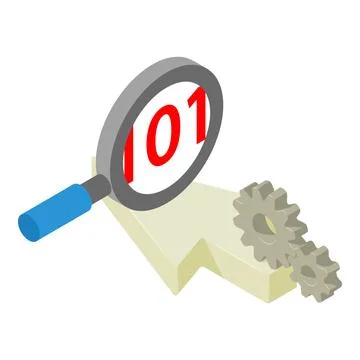 Internet search icon isometric vector. Magnifying glass red code cursor and gear Illustrazione stock