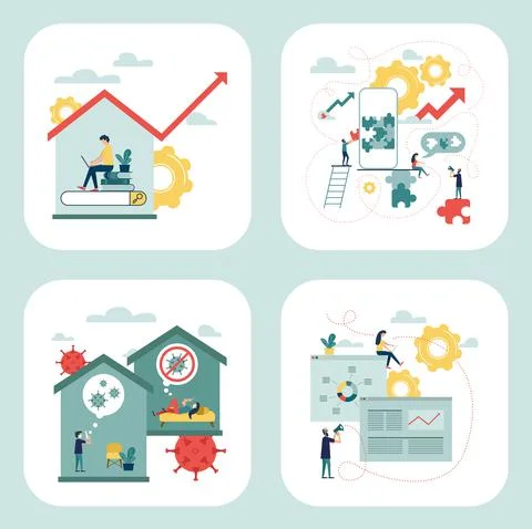 Internet search. Work during self-isolation. Solving business problems Stock Illustration