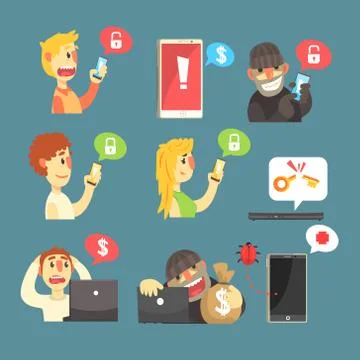 Internet Security And Computer Protection Against Criminal Hackers Stealing Stock Illustration
