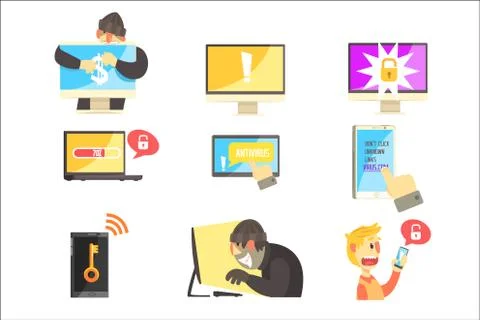 Internet Security And Computer Protection Against Criminal Hackers Stealing Stock-Illustration